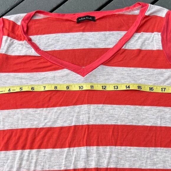 White Birch gray & coral striped  3/4 sleeve V-neck T-shirt, Woman's size M - Picture 1 of 3